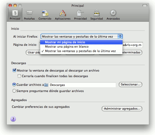 como cambiar la pagina principal de firefox en mac